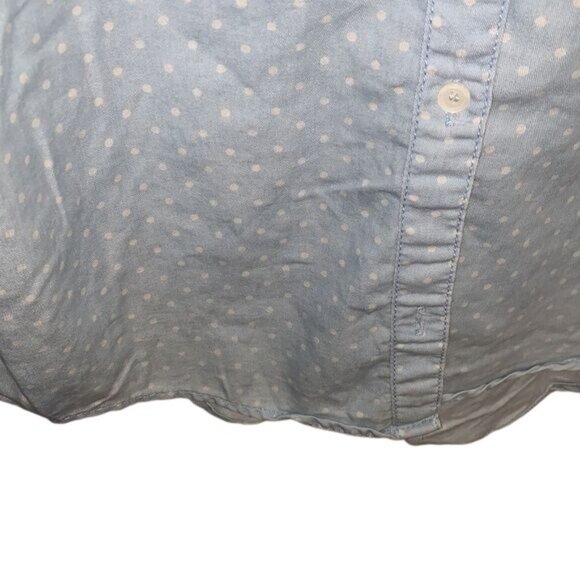 Sleeveless Polka Dot Button-Up Shirt By Lue Light Blue With Frayed Armholes M - Picture 7 of 10
